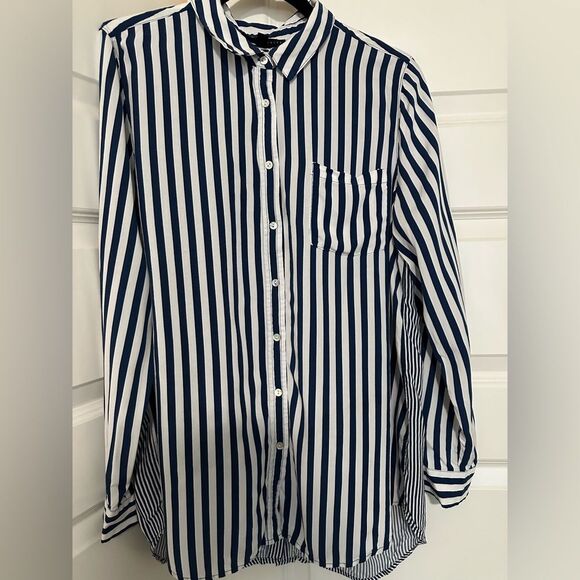 Jane+Delancey Sz L Blue & White Striped Button Up - Picture 12 of 16